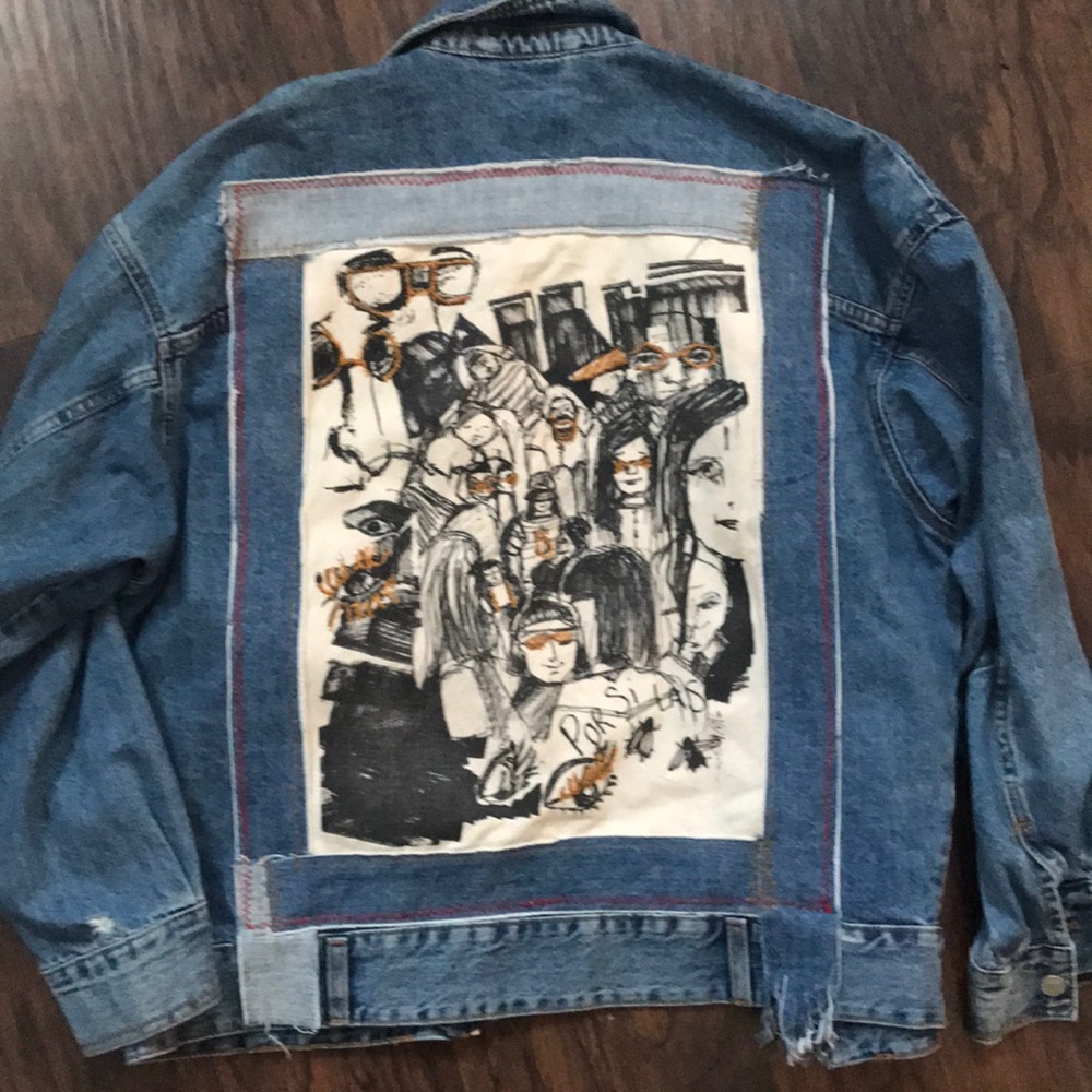 Zara Artsy Denim Jacket Size L